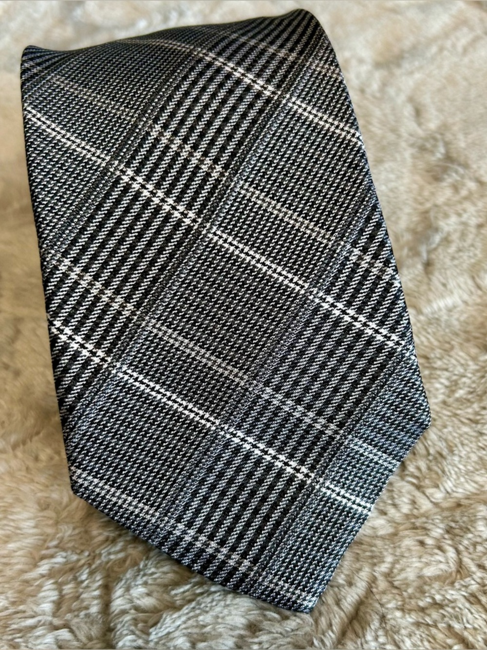 Classic Black & White Plaid Men's Tie Jhane Barnes NWOT Silk